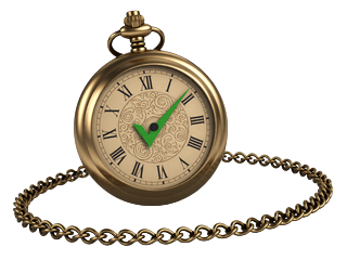 Antike goldene Taschenuhr mit gr&uuml;nem H&auml;kchen als Symbol f&uuml;r die Lizaro Early Payout Funktion