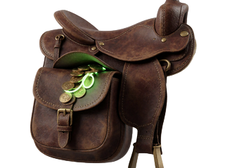 Braune Ledersatteltasche mit herausfallenden Goldm&uuml;nzen als Symbol f&uuml;r den Lizaro Sport Cashback